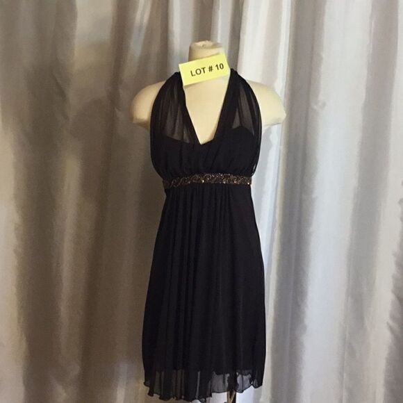 Halter dress in chocolate brown beaded front small - Picture 2 of 16